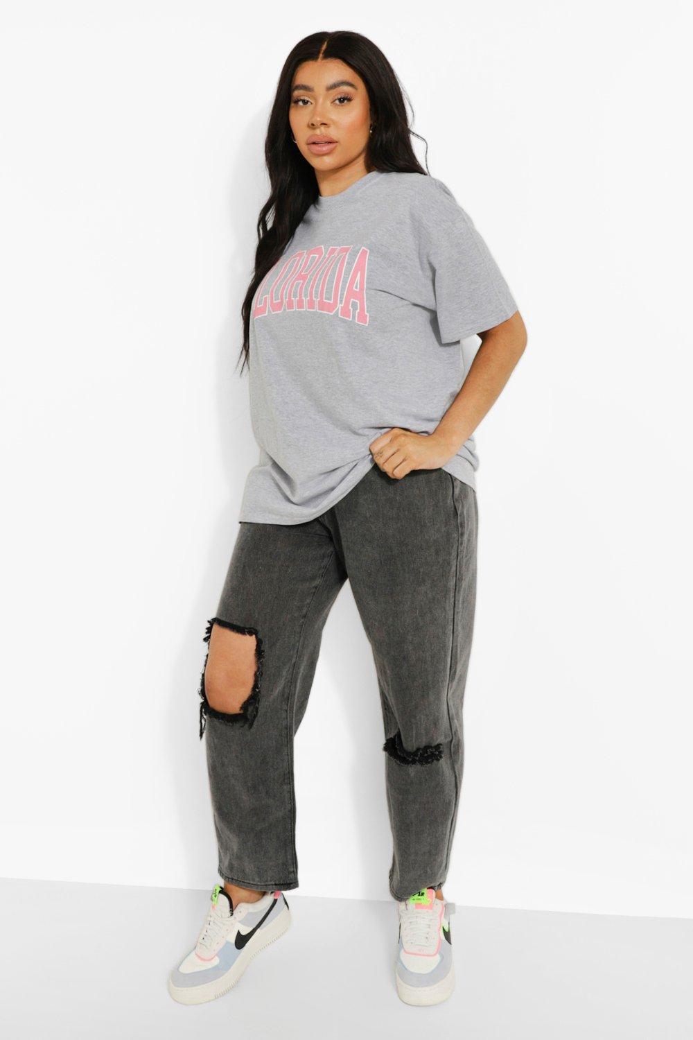 Yours Curve Grey 'Los Angeles' Slogan Tshirt Size 18-20 | Women's Plus Size and Curve Fashion