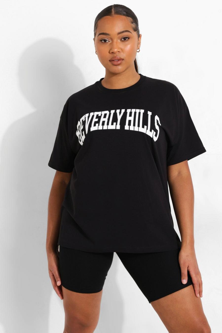 שחור טישרט עם כיתוב Beverly Hills למידות גדולות image number 1