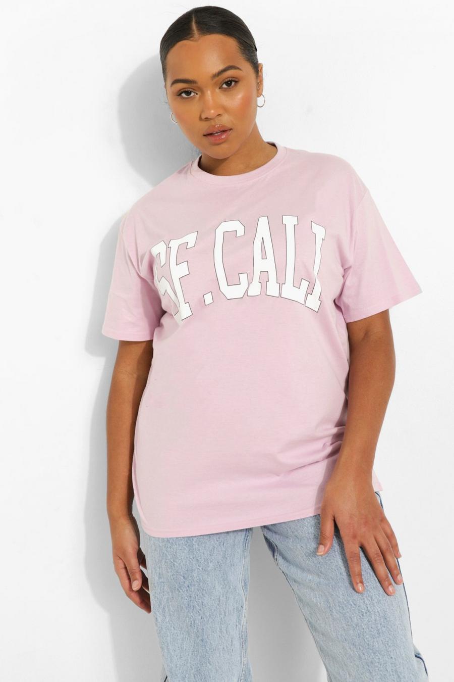 T-shirt Plus con scritta Sf Cali , Lilla image number 1