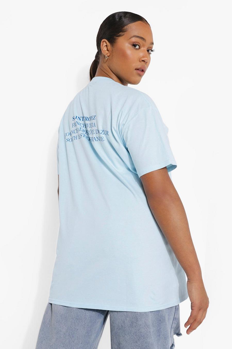 Plus T-Shirt mit Slogan „Saint Tropez“, Babyblau image number 1