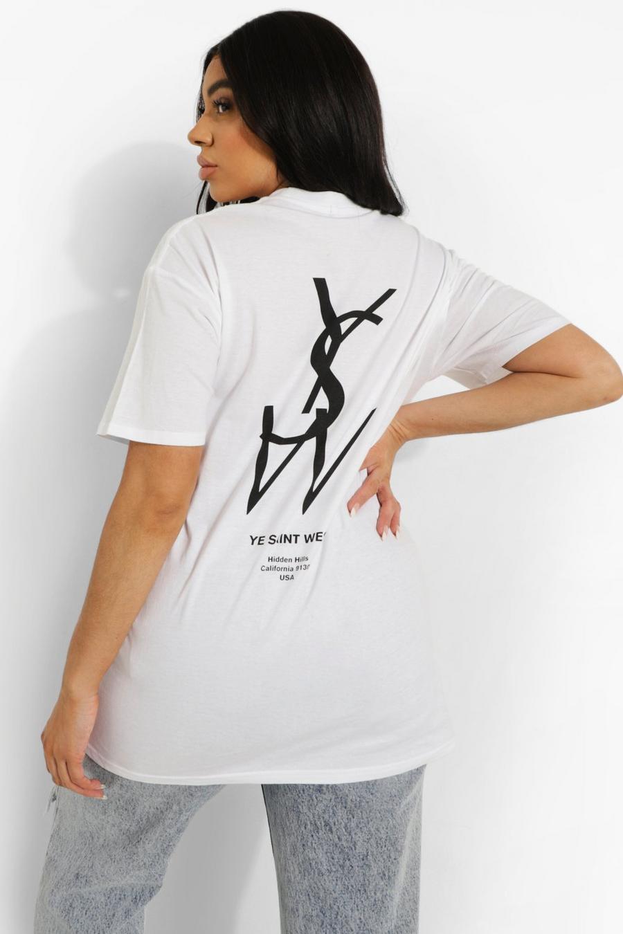 Plus T-Shirt mit Ye Saint West Print, Weiß image number 1