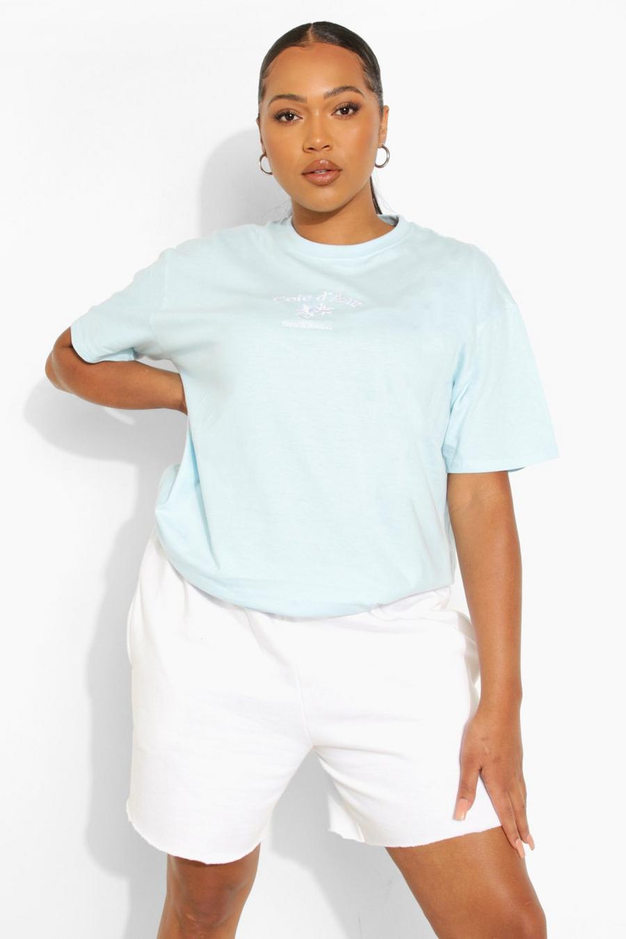 Baby blue Plus Cote D'azur Embroidered T-shirt image number 1