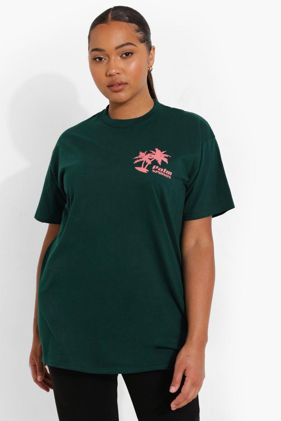 T-shirt Plus con scritta Palm Springs, Verde scuro image number 1