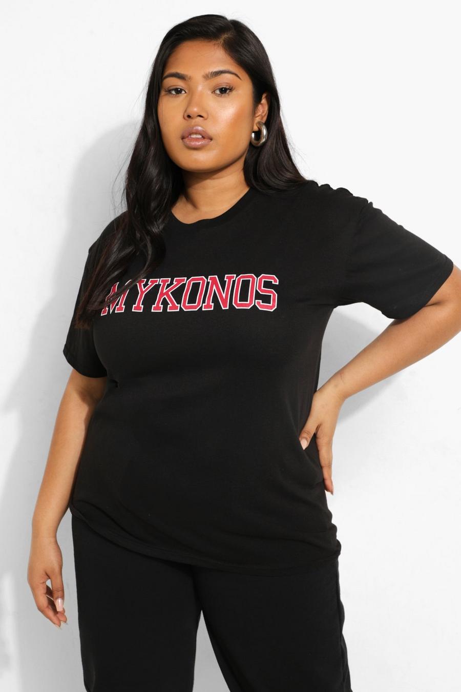Plus Oversize Mykonos Print T-Shirt, Black image number 1