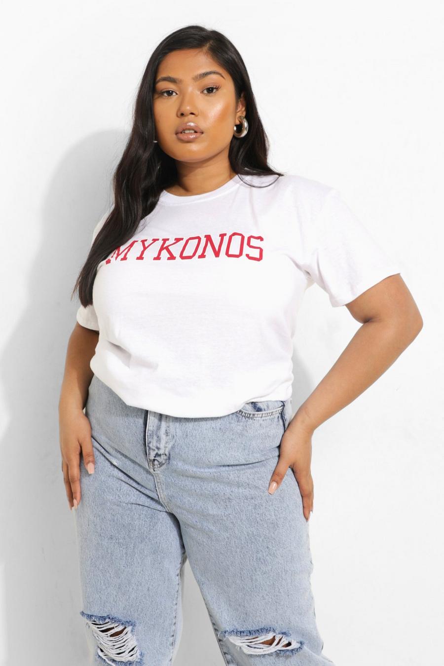 White Plus Oversized Mykonos Graphic T-Shirt image number 1