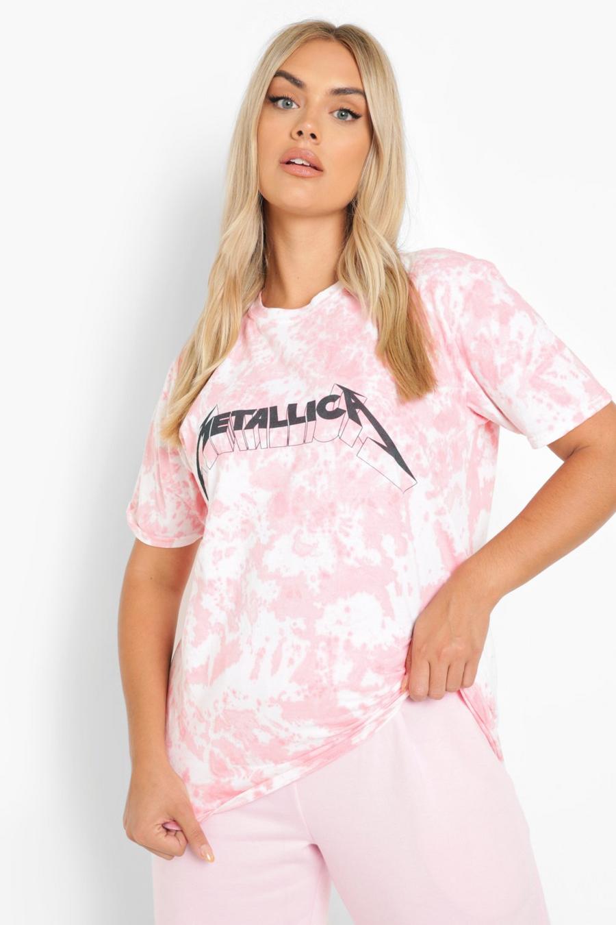Plus Batik T-Shirt mit Metallica Print, Pink image number 1