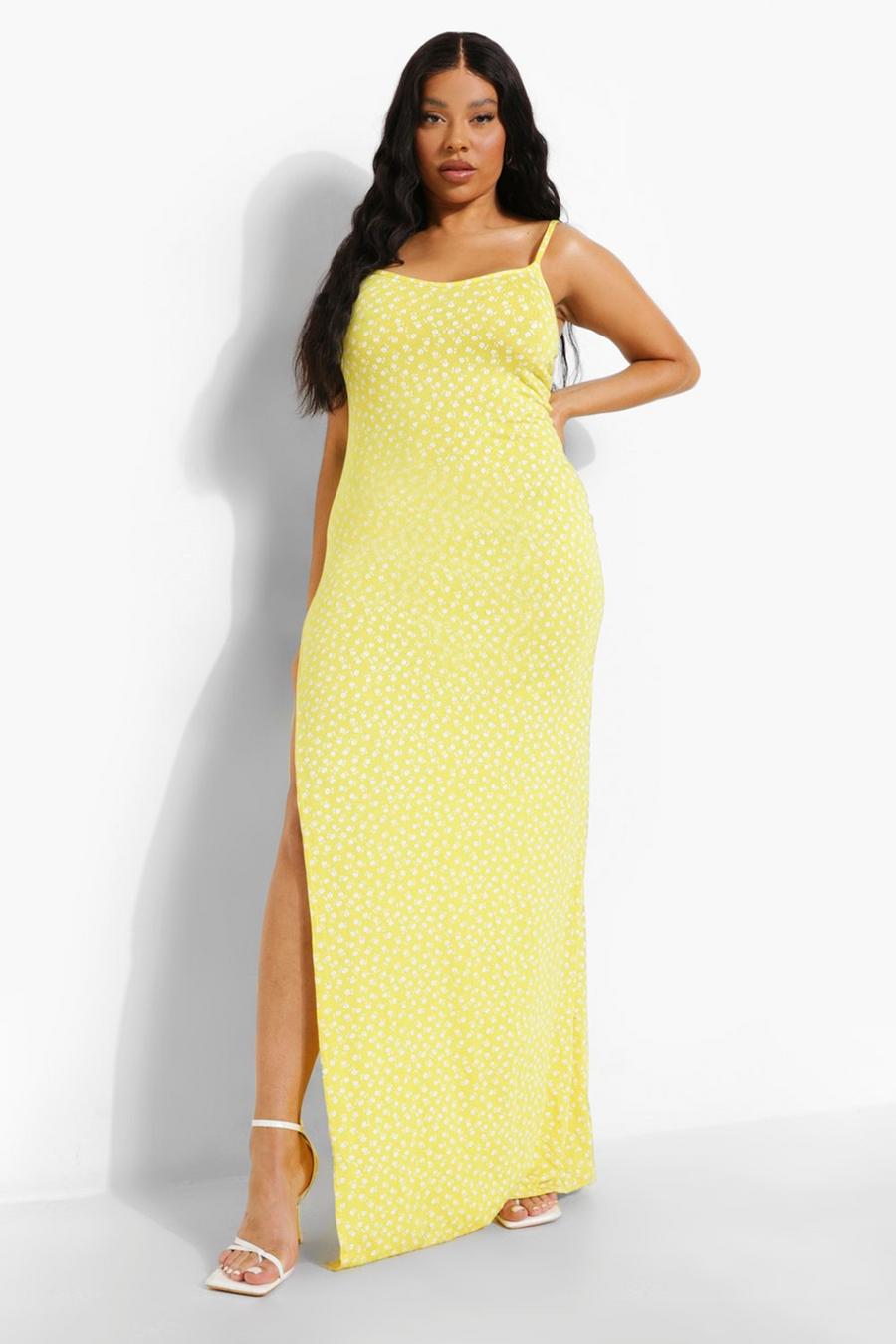 Yellow Plus Ditsy Floral Split Maxi Dress image number 1