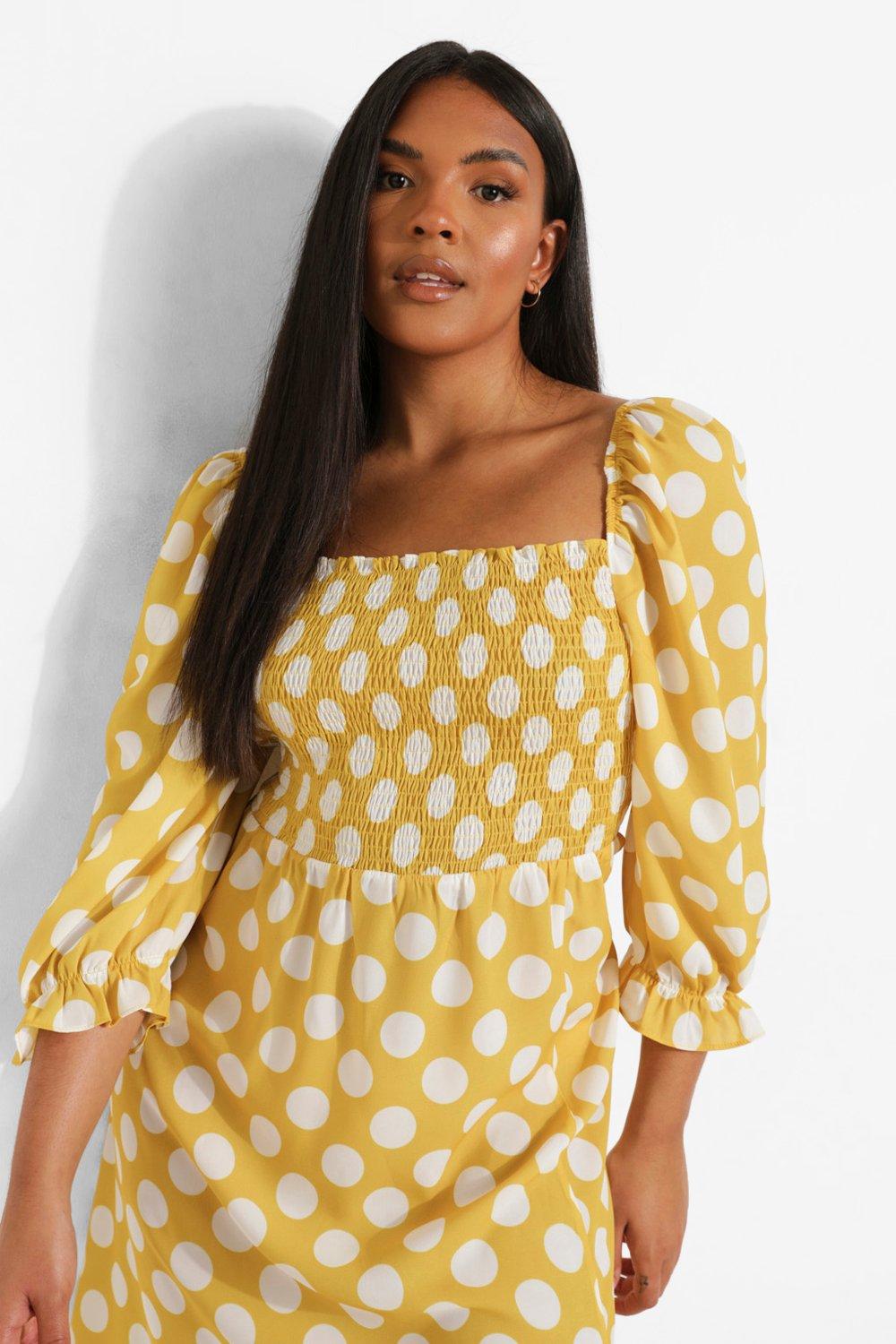 Boohoo yellow polka top dot dress