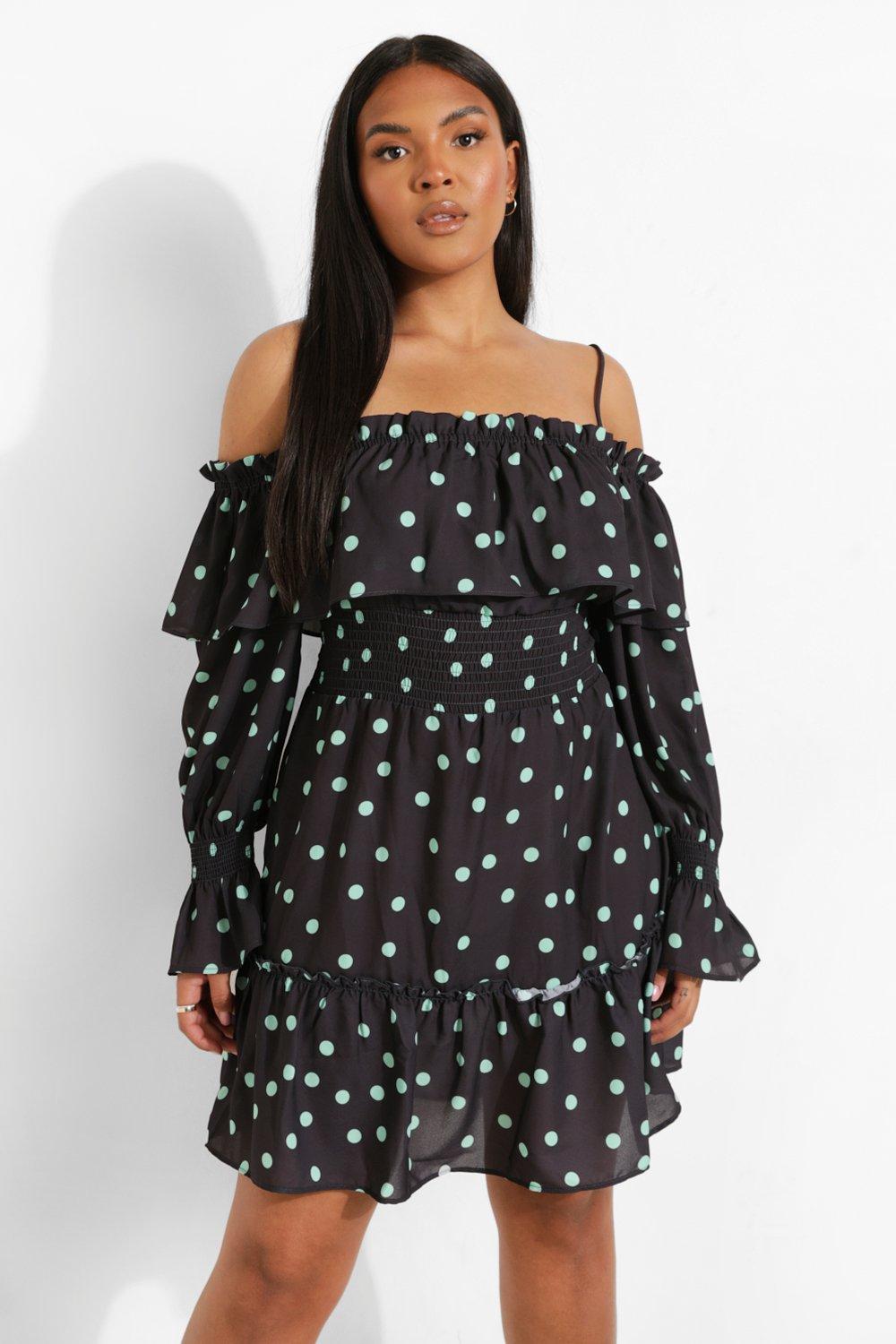 Polka dot 2025 cold shoulder dress