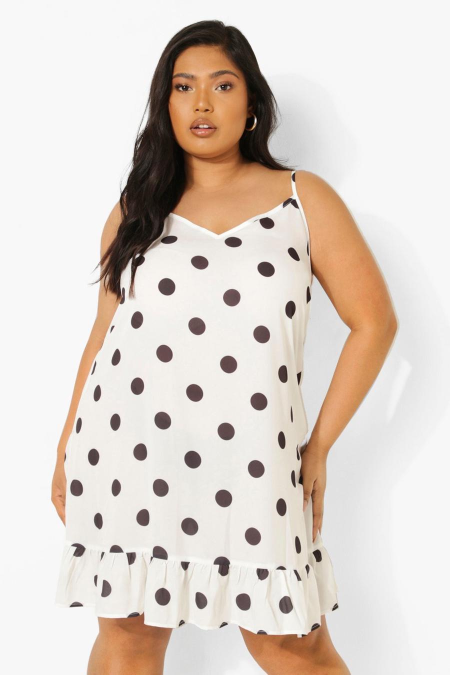 White Plus Polka Dot Drop Hem Mini Dress image number 1
