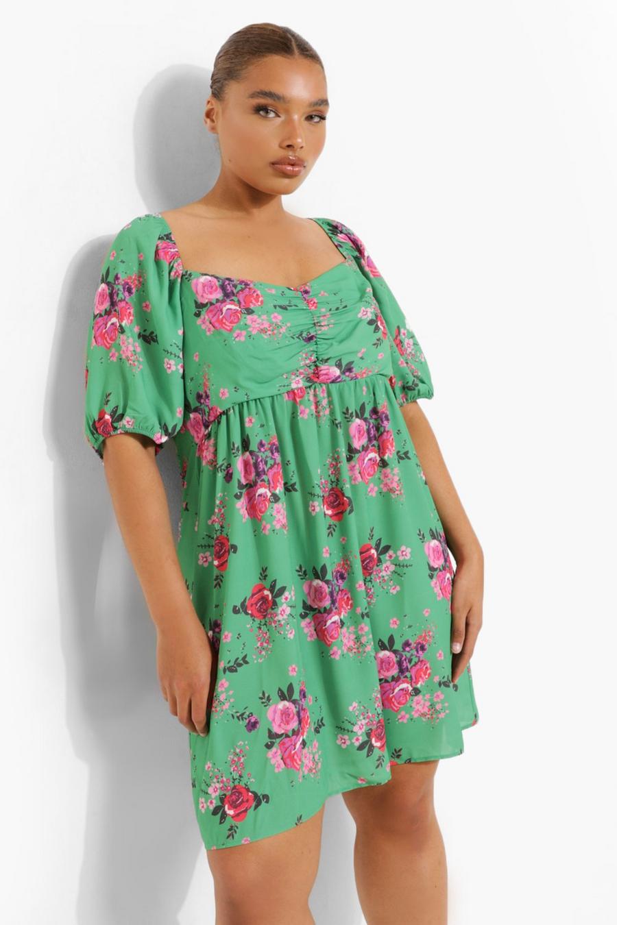 Green Plus - Långärmad blommig klänning med smock image number 1