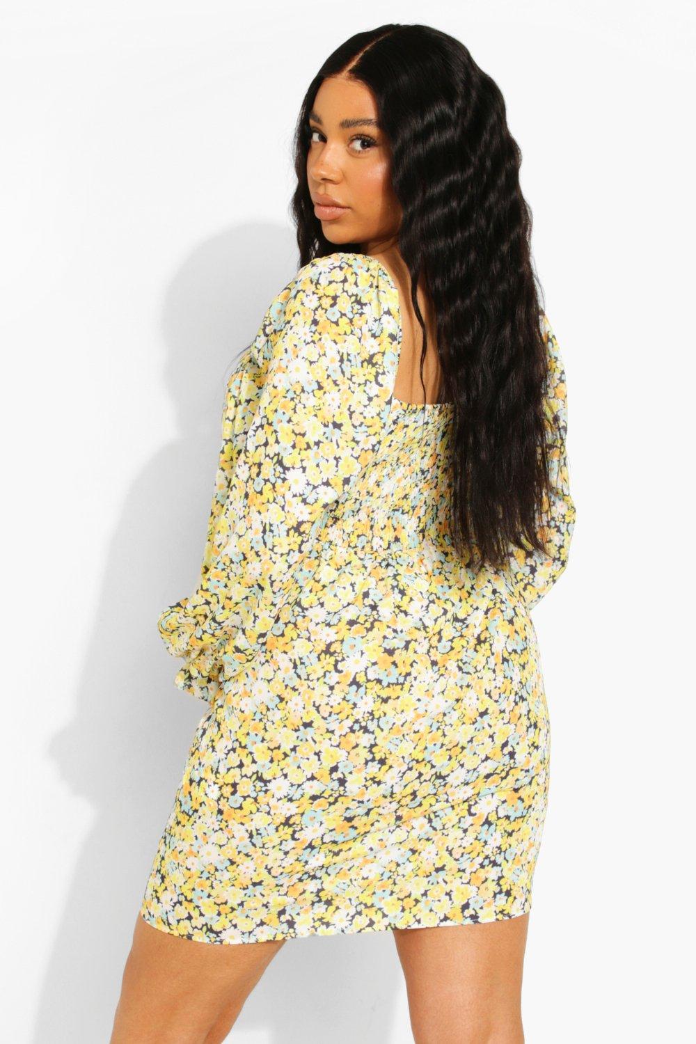 Boohoo yellow floral top dress