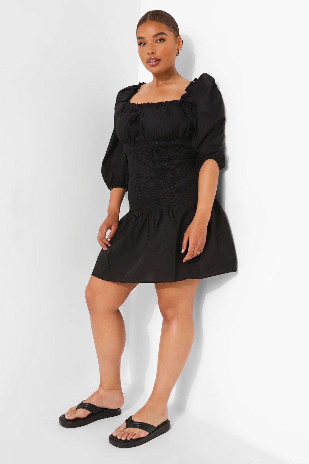 Grande taille Robe froncee en coton a taille basse