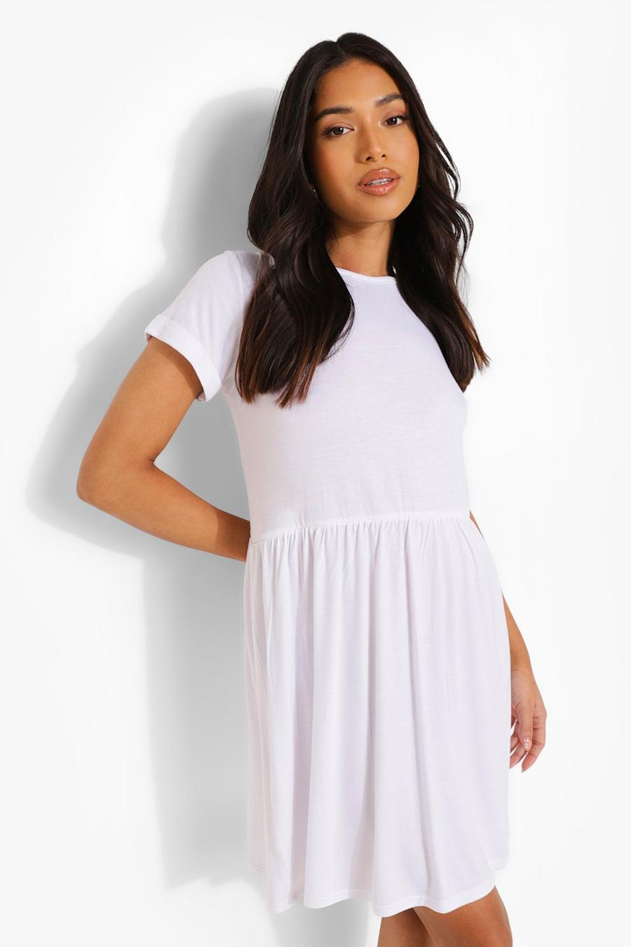 White Petite Open Tie Back Smock Dress image number 1