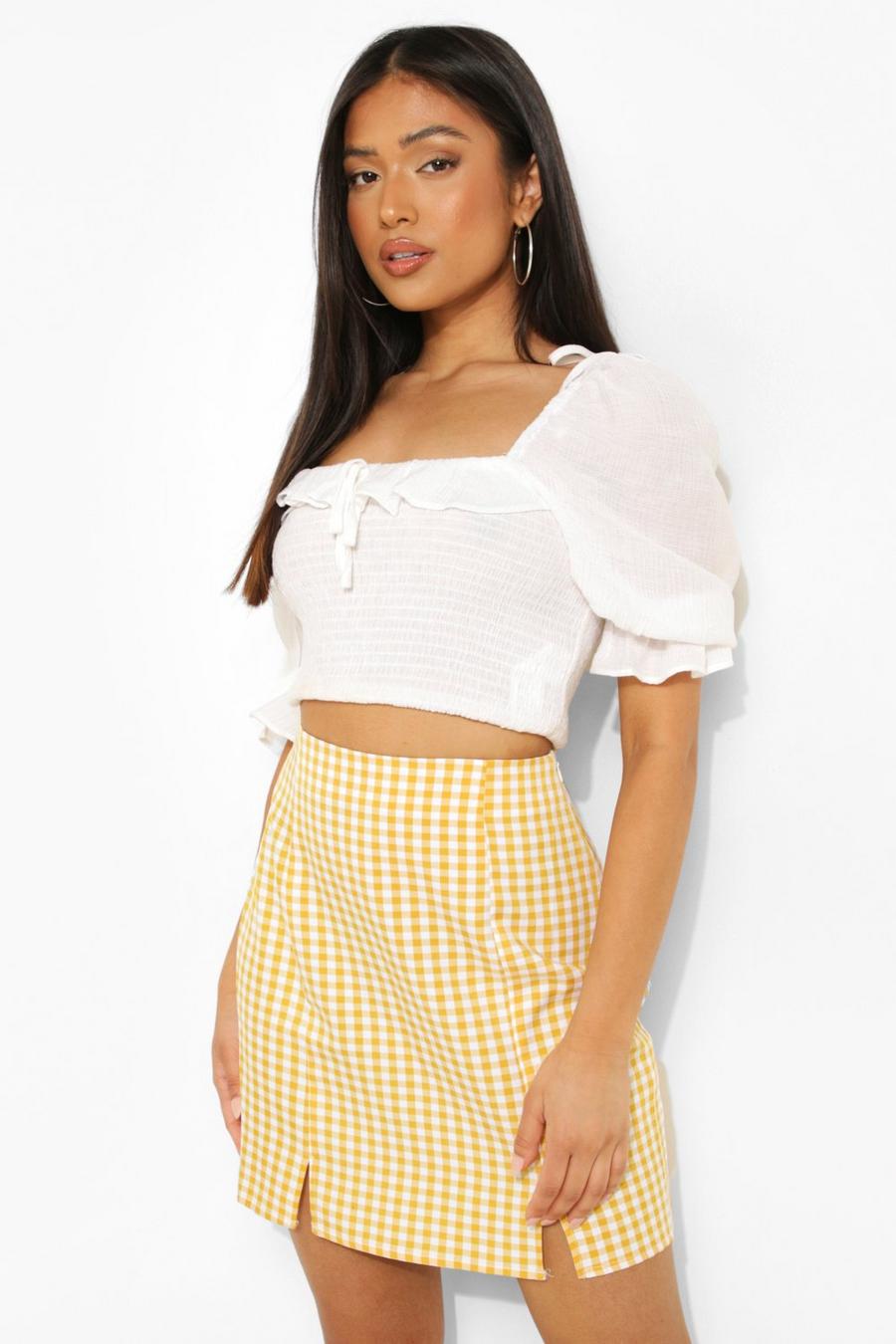 Yellow Petite Woven Gingham Mini Skirt image number 1