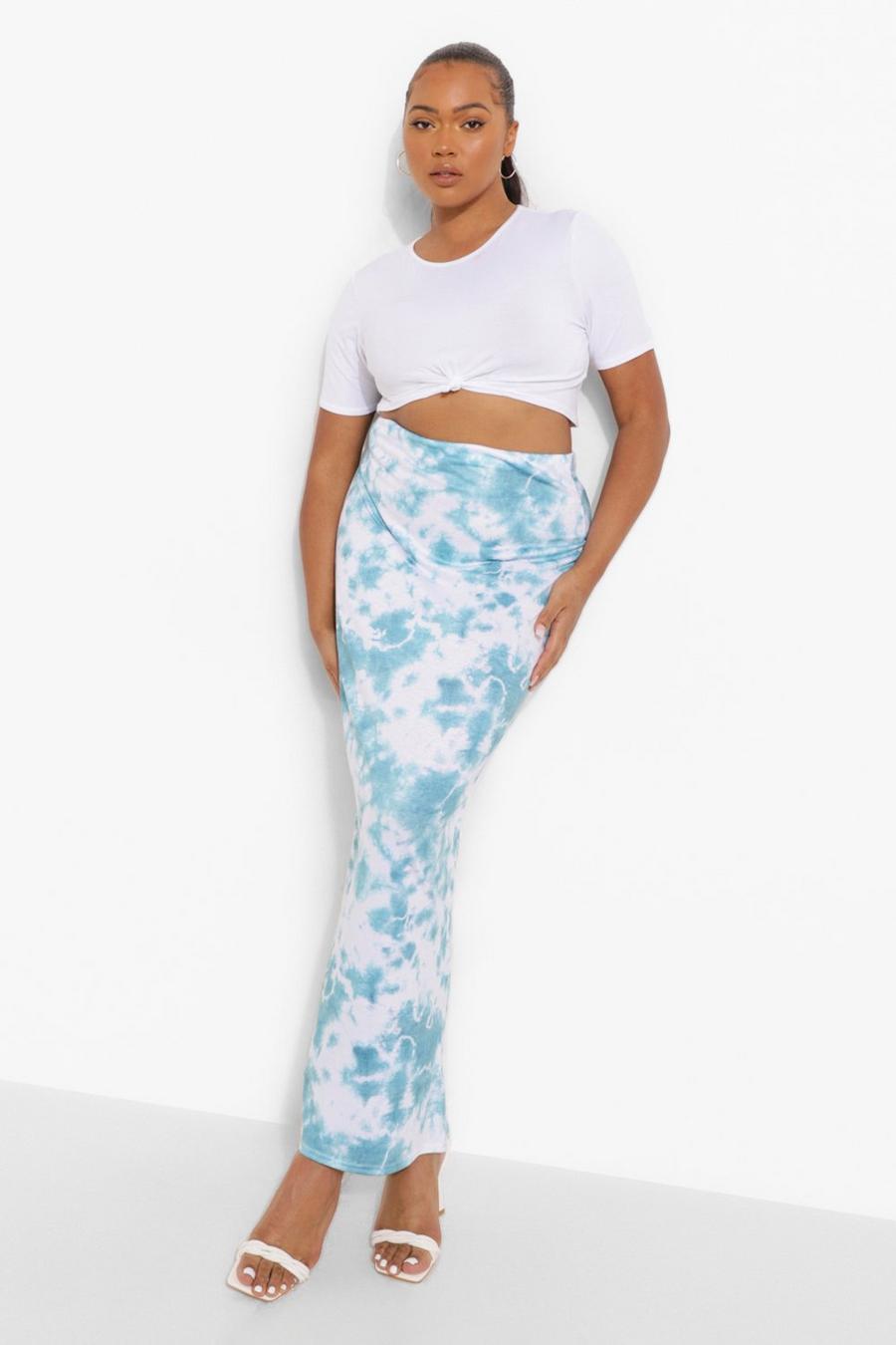 Turquoise Plus Tie Dye Maxi Skirt image number 1