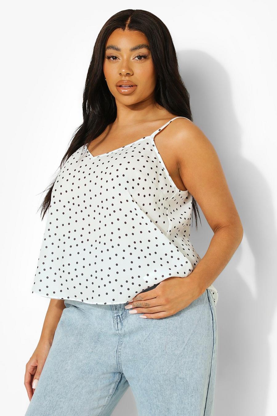 White Plus Polka Woven Cami Top image number 1