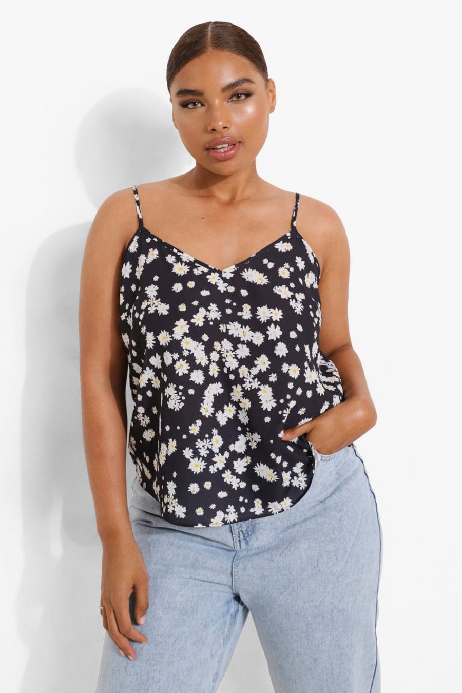 Black Plus Daisy Print Woven Cami Top image number 1