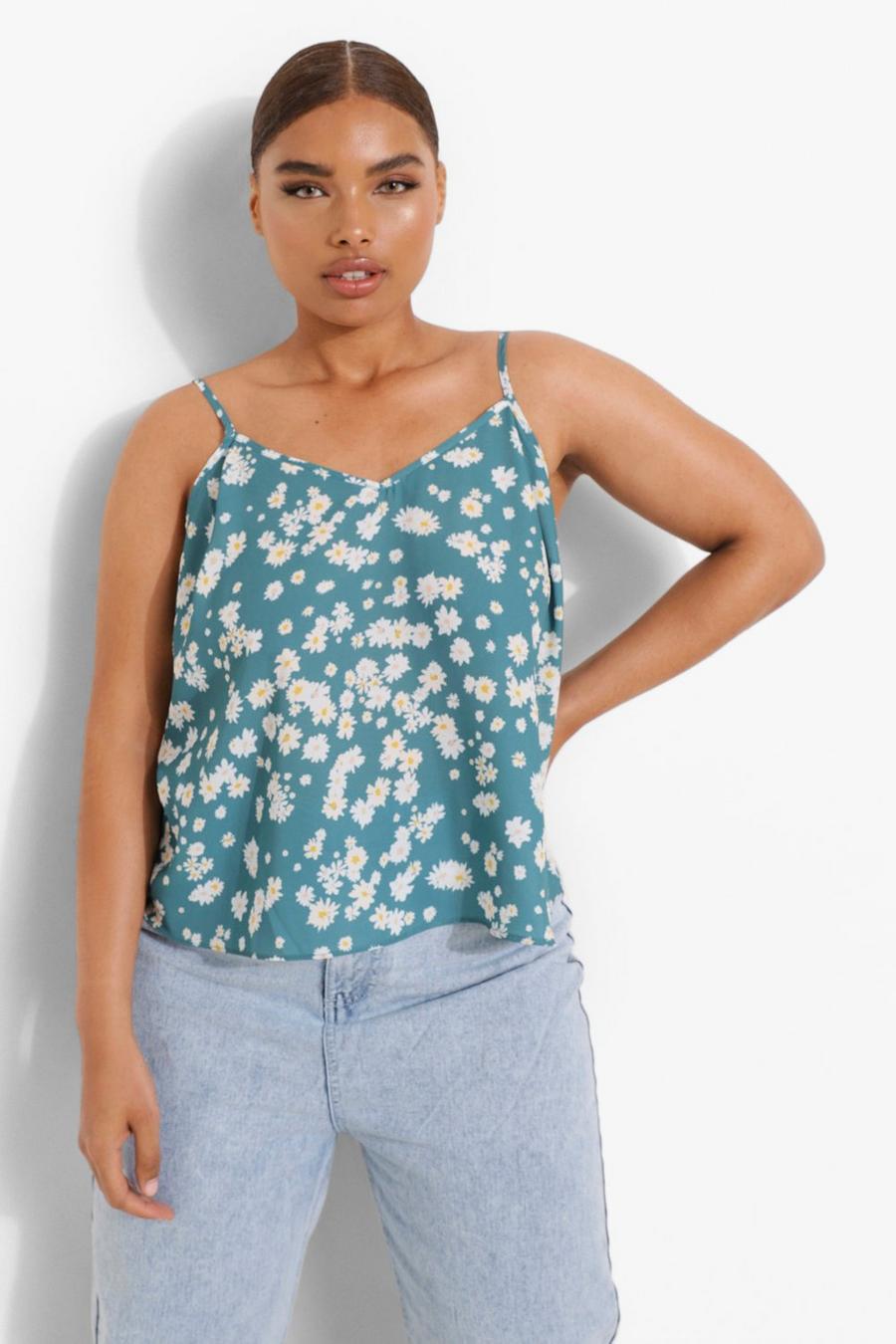 Dark green Plus Daisy Print Woven Cami Top image number 1
