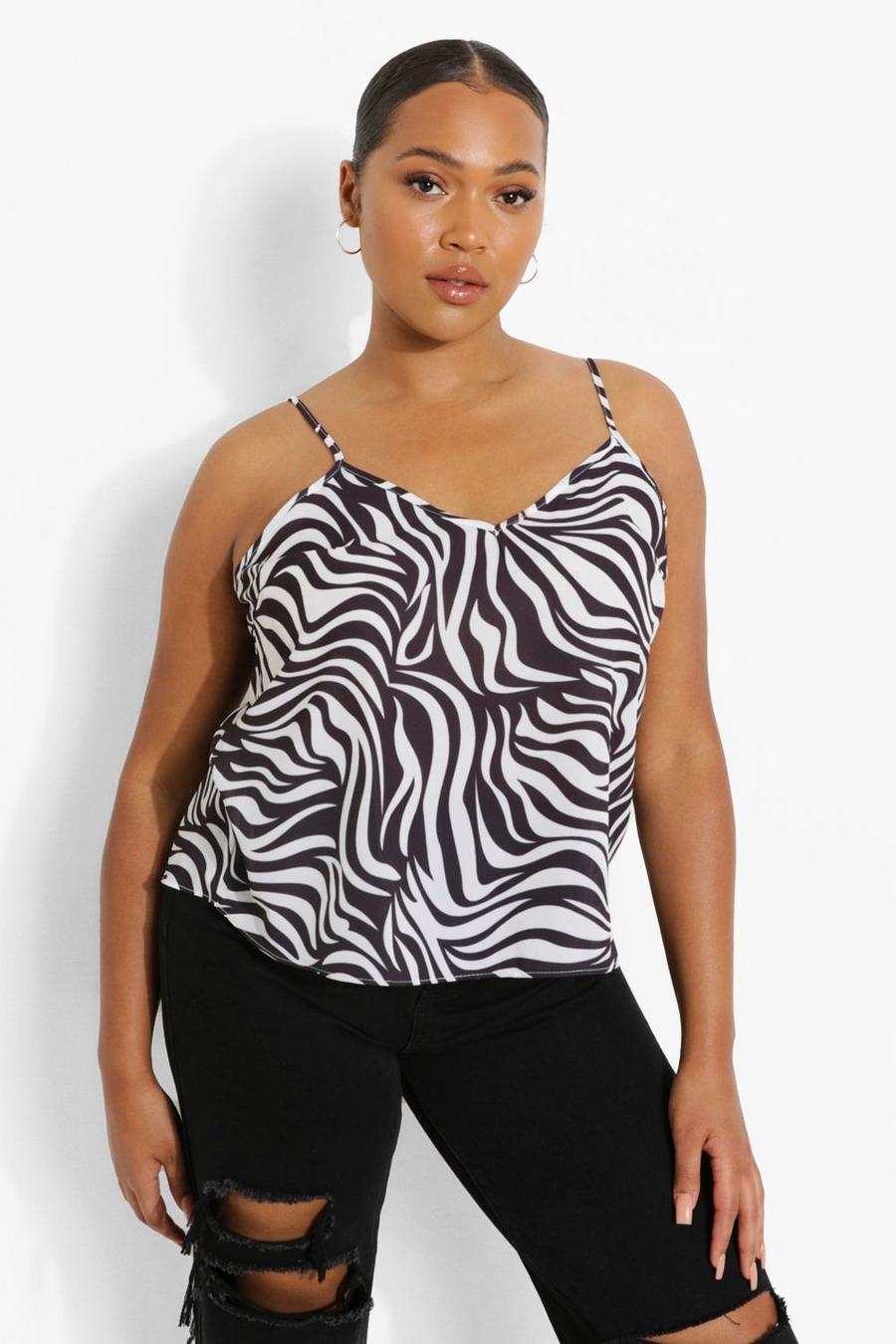 Black Plus Zebra Print Woven Cami Top image number 1