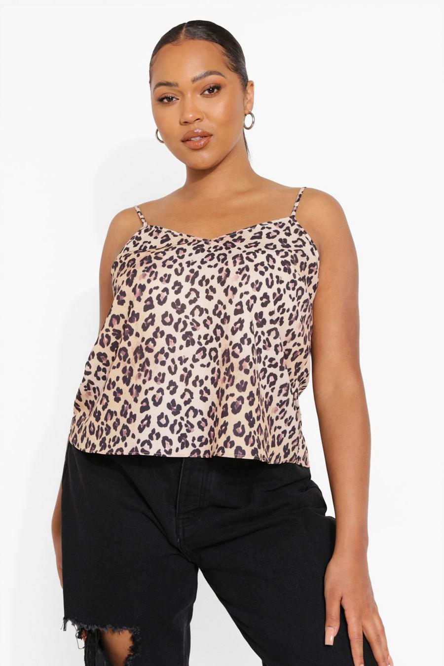 Brown Plus Leopard Print Woven Cami Top image number 1