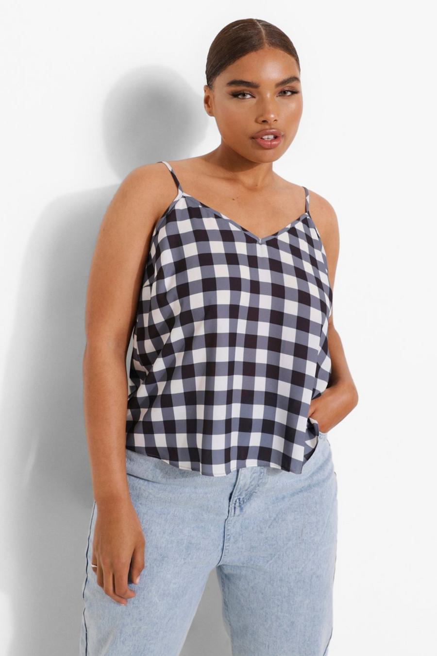 Black Plus Gingham Woven Cami Top image number 1