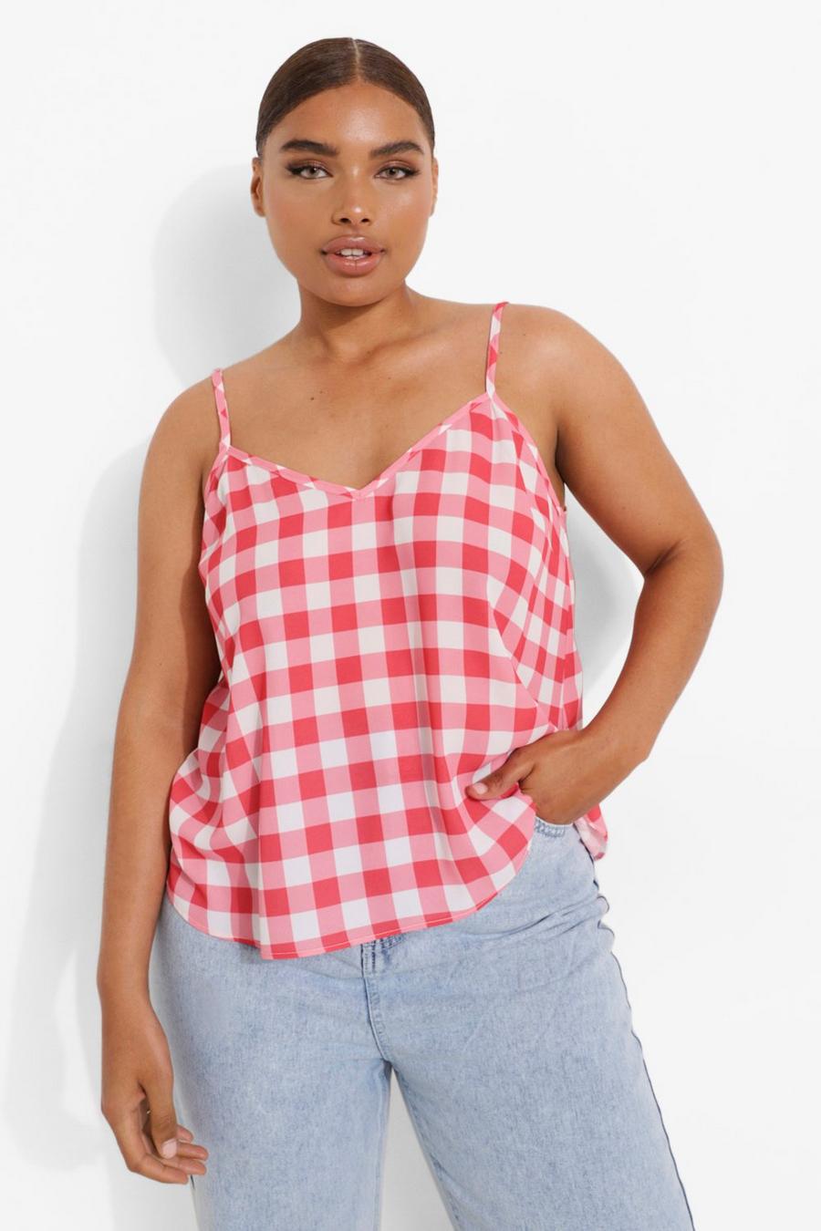 Red Plus Gingham Woven Cami Top image number 1