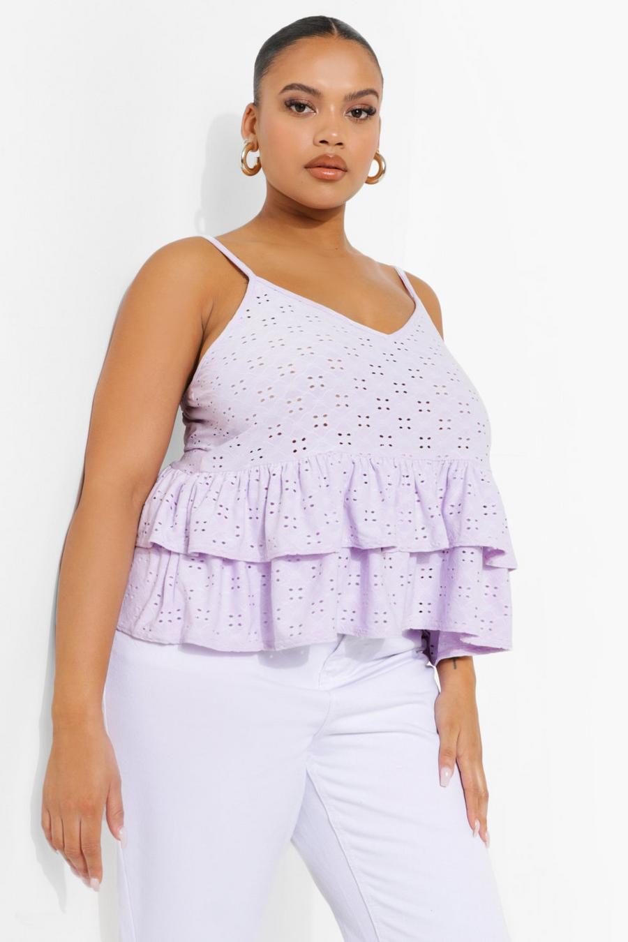 Lilac Plus - Linne i jersey med broderie anglaise image number 1