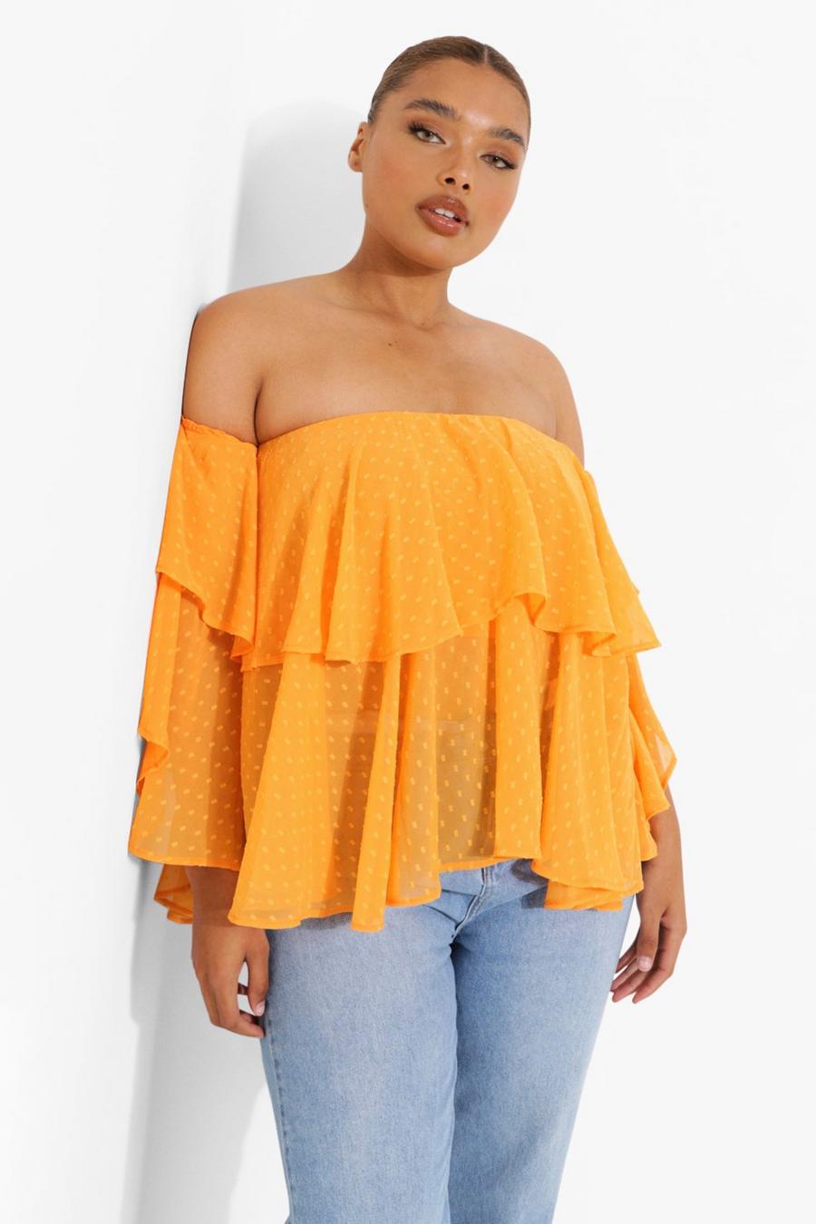 Orange Plus Off shoulder-topp i mesh image number 1