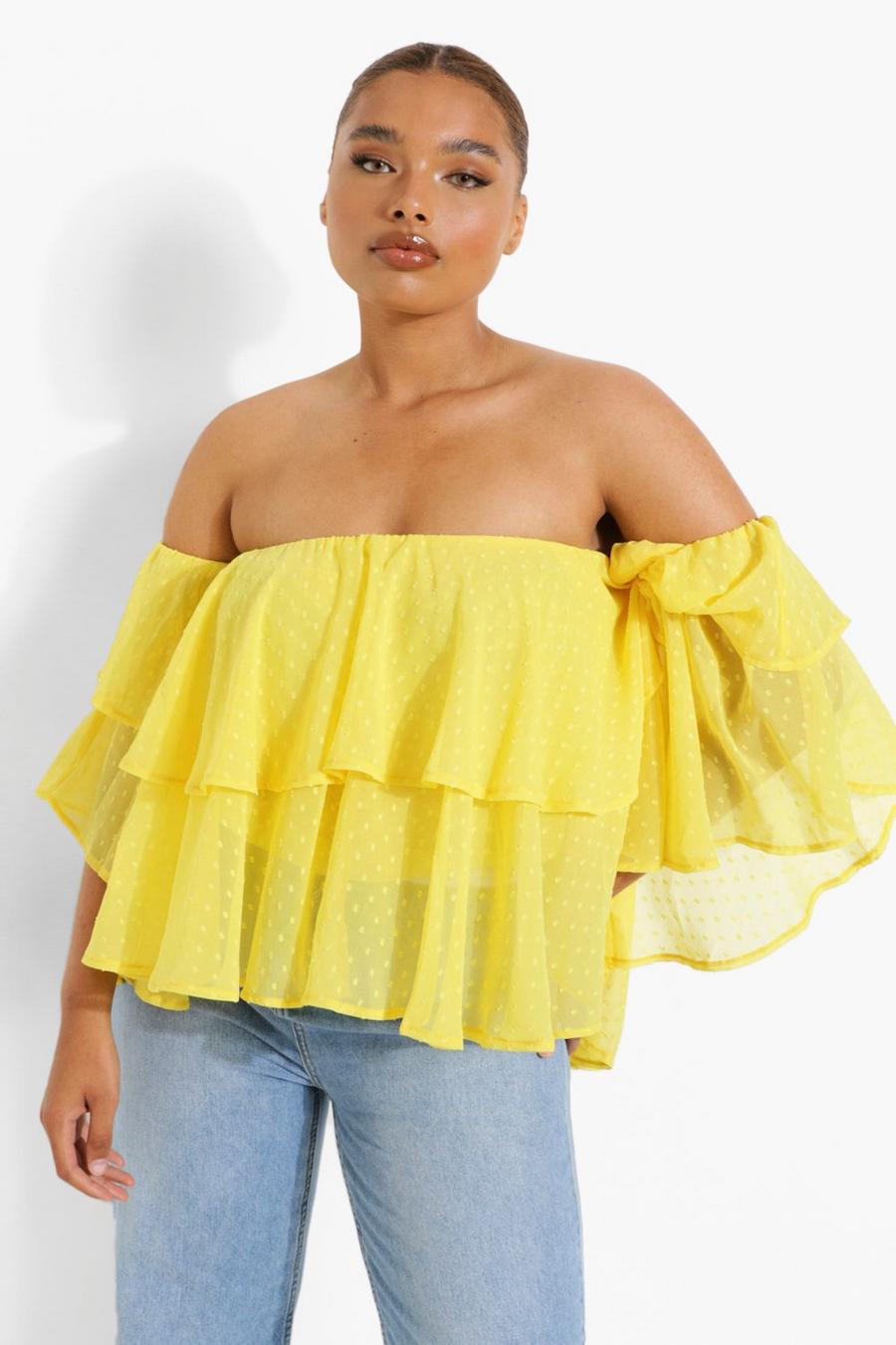 Yellow Plus Off The Shoulder Dobby Mesh Top image number 1