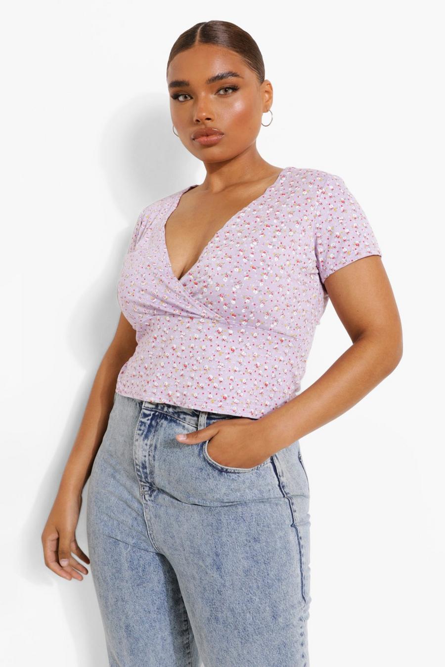 Lilac Plus Ditsy Floral Wrap Top image number 1