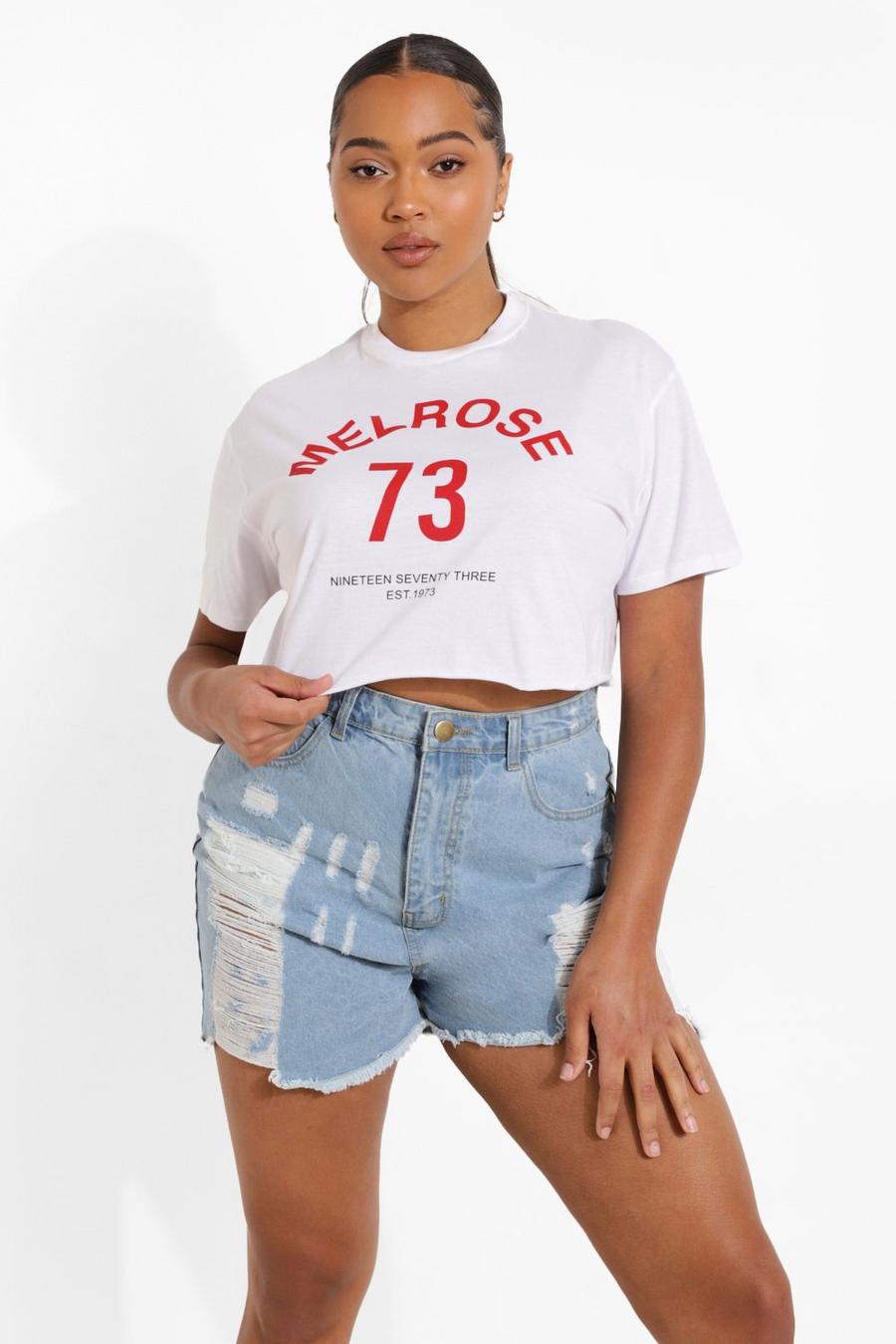 Plus Melrose College-Crop-T-Shirt, Weiß image number 1