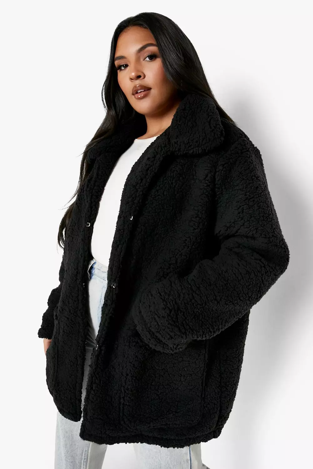 Plus size black store teddy bear coat