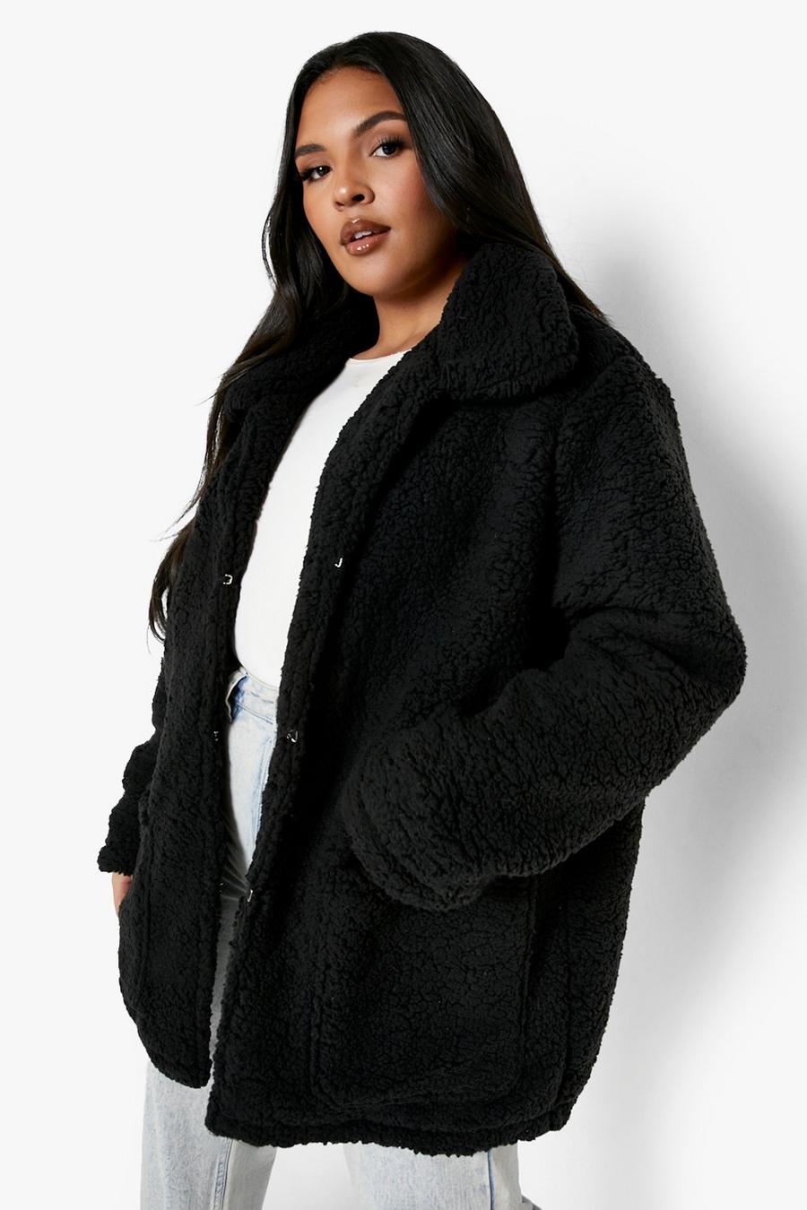 Black Plus Faux Fur Teddy Coat