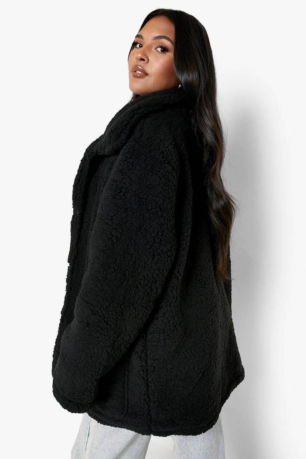 YOURS Plus Size Black Teddy Maxi Coat