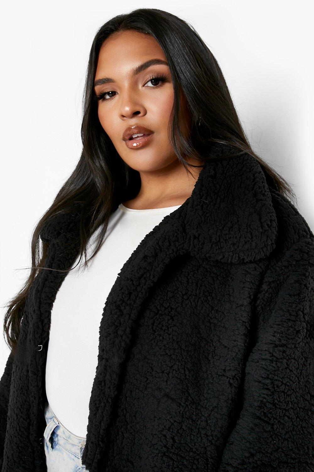 YOURS Plus Size Black Teddy Maxi Coat