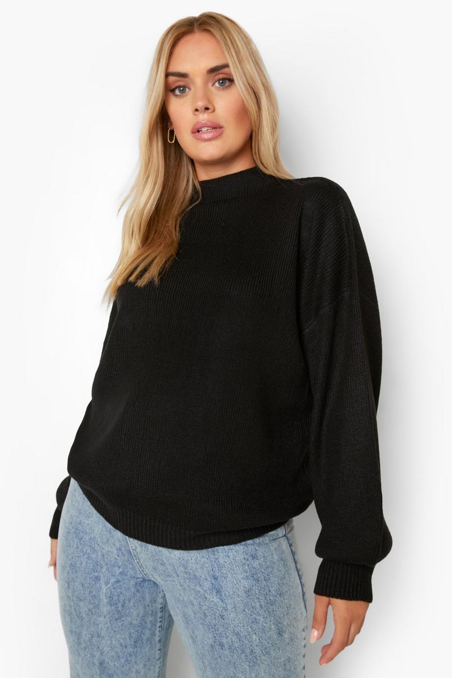 Black Plus High Neck Balloon Sleeve Sweater image number 1