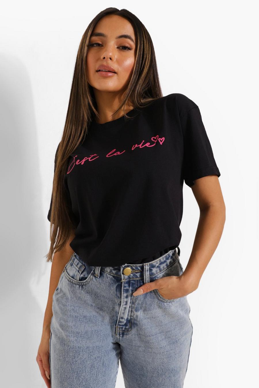 Camiseta con eslogan “C’est La Vie” Petite, Negro image number 1
