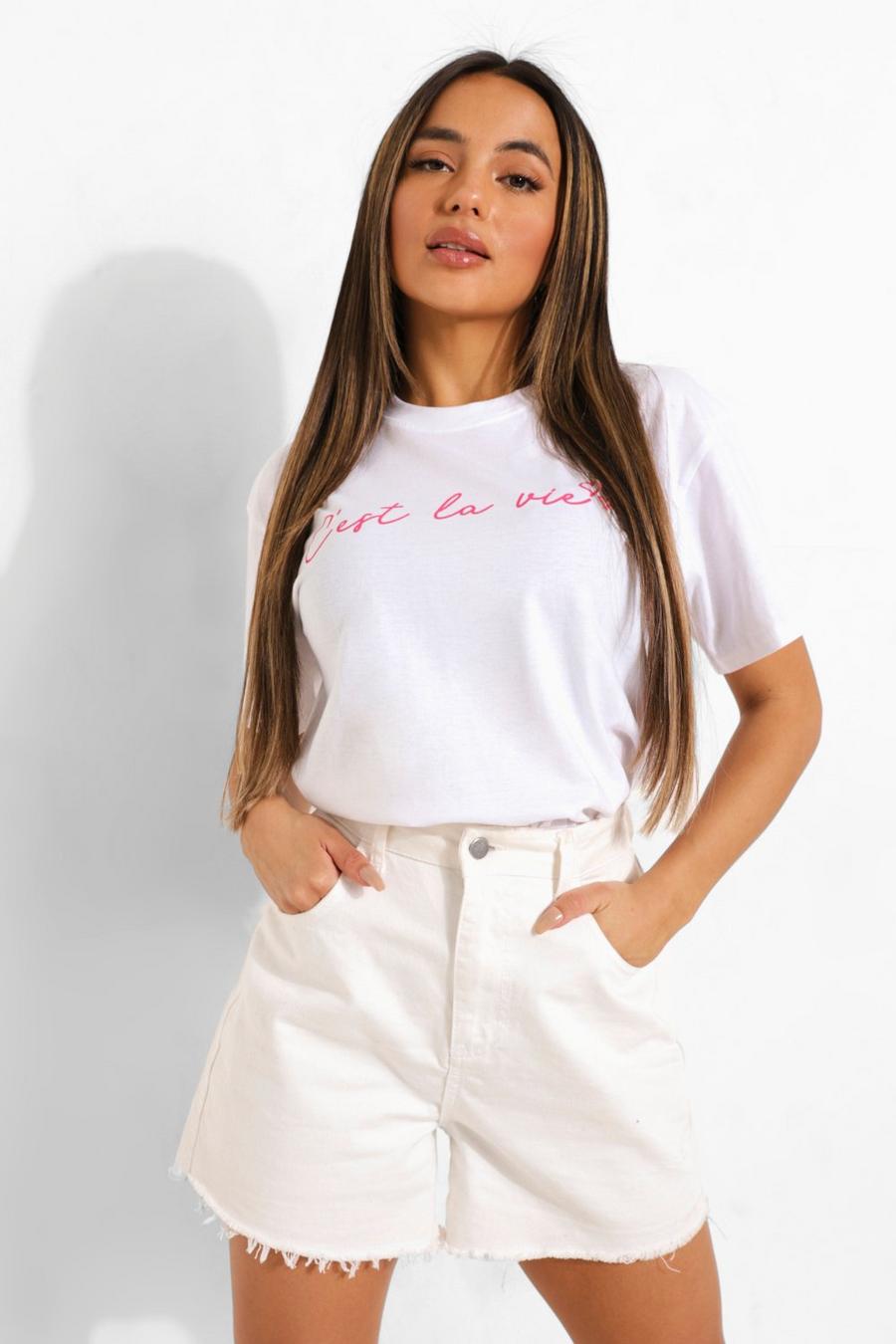 Camiseta con eslogan “C’est La Vie” Petite, Blanco image number 1