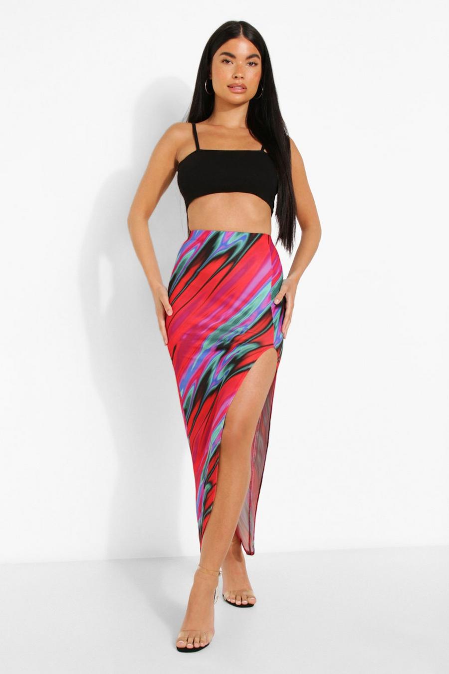 Multi Petite Slinky Printed Cut Out Maxi Skirt image number 1