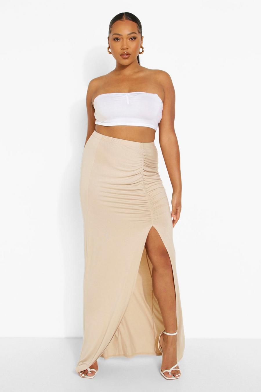 Stone Plus Ruched Front Maxi Skirt image number 1