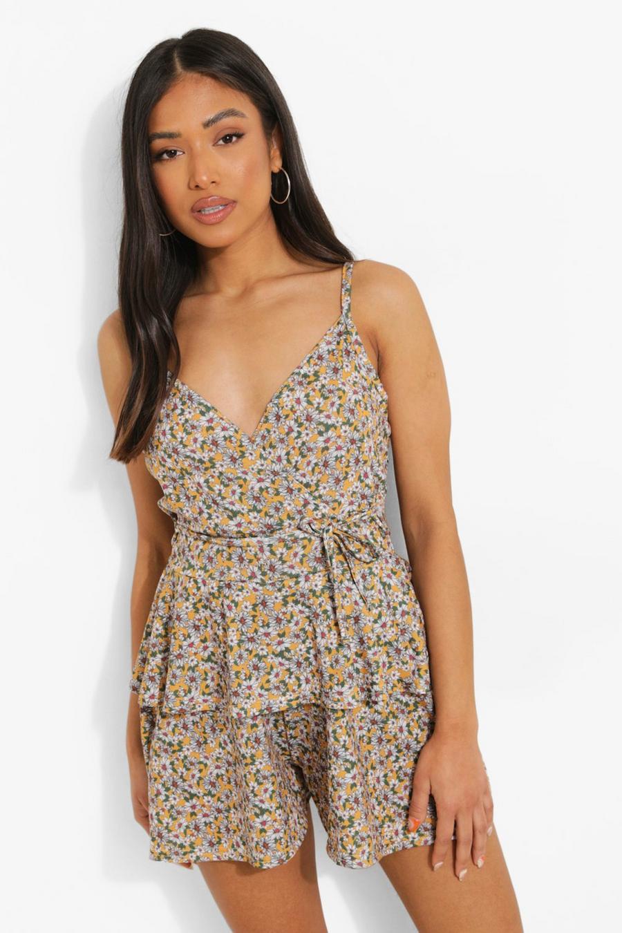 Roman Ditsy Floral Print Tie Detail Jumpsuit in Black Womens Clothing Jumpsuits and rompers Full-length jumpsuits and rompers 