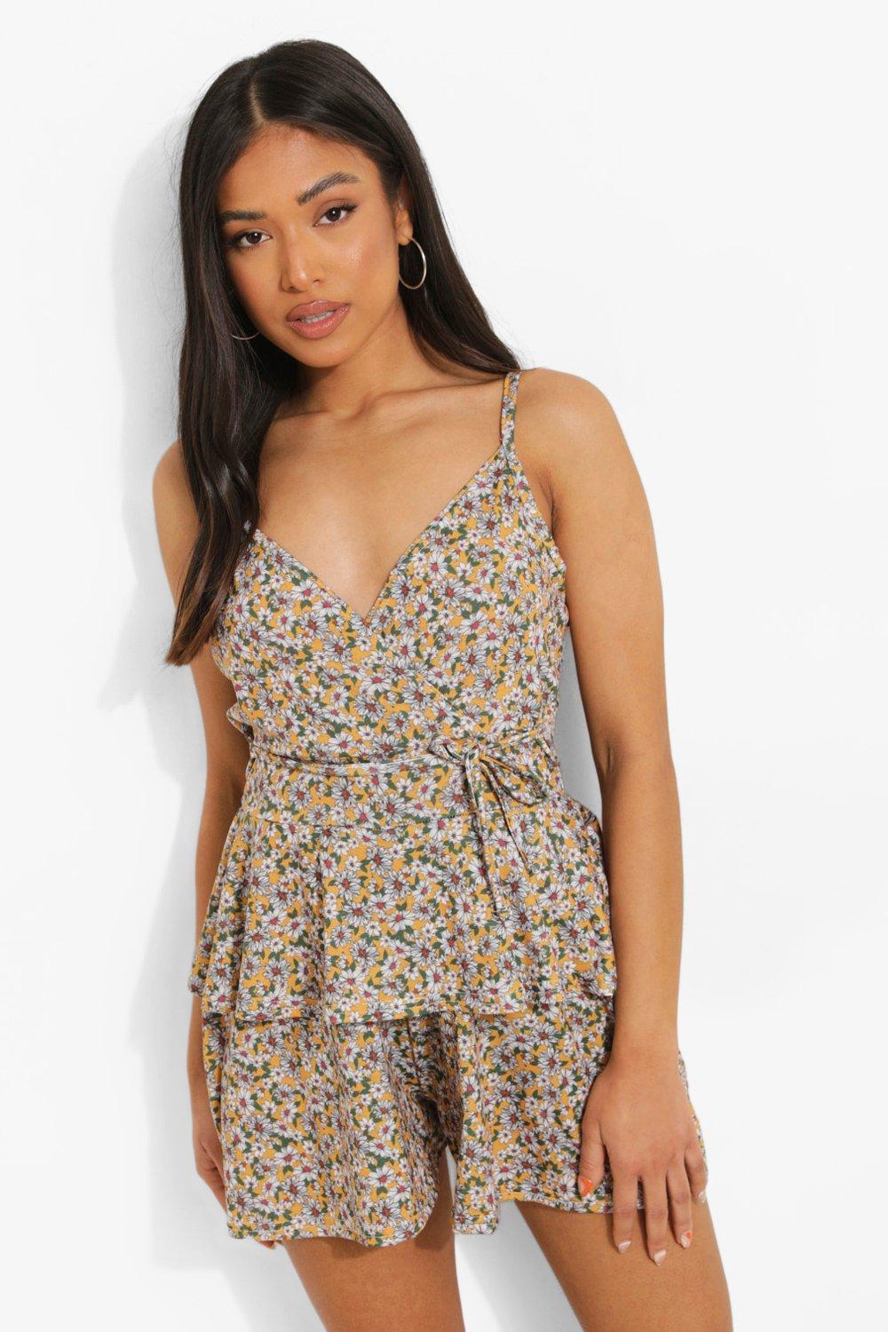 Mustard store floral playsuit