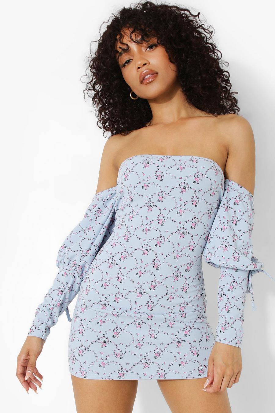 Sky Petite Ditsy Floral Off The Shoulder Boydcon Dress image number 1
