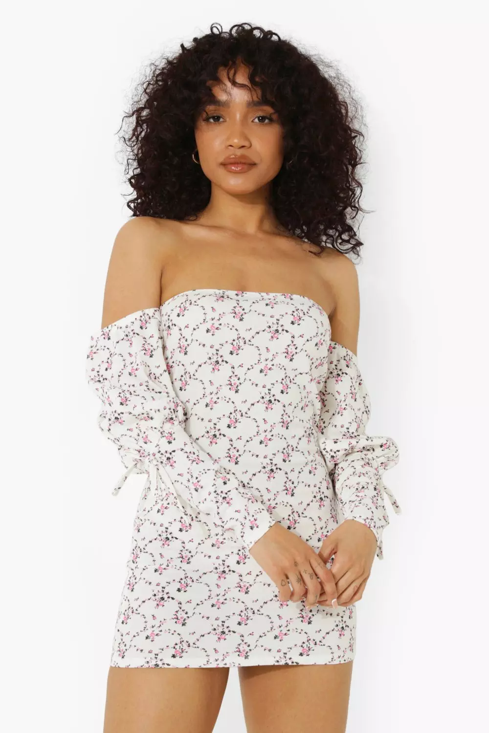 Floral bardot outlet bodycon dress