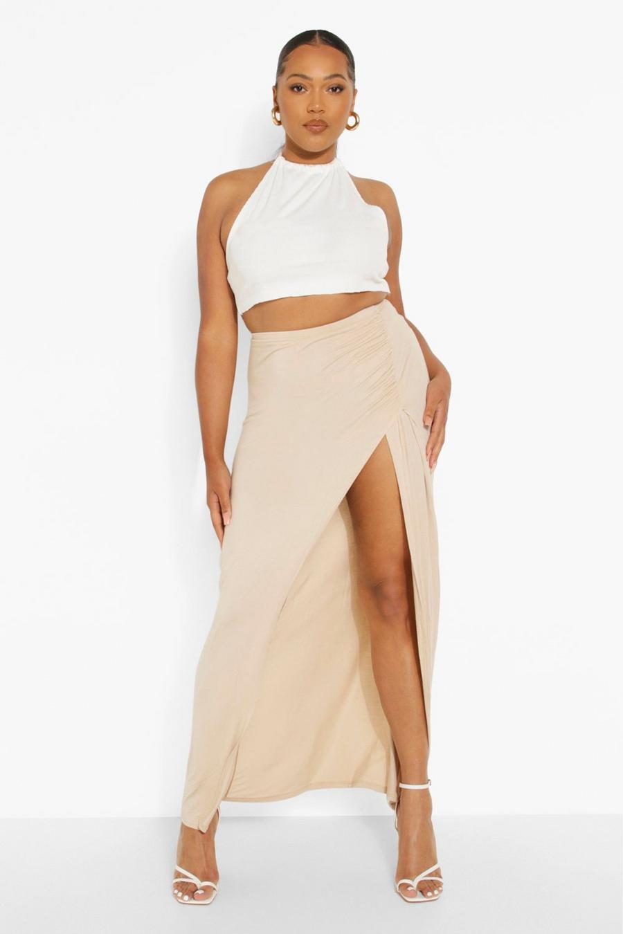Stone Plus Jersey Side Ruched Maxi Skirt image number 1