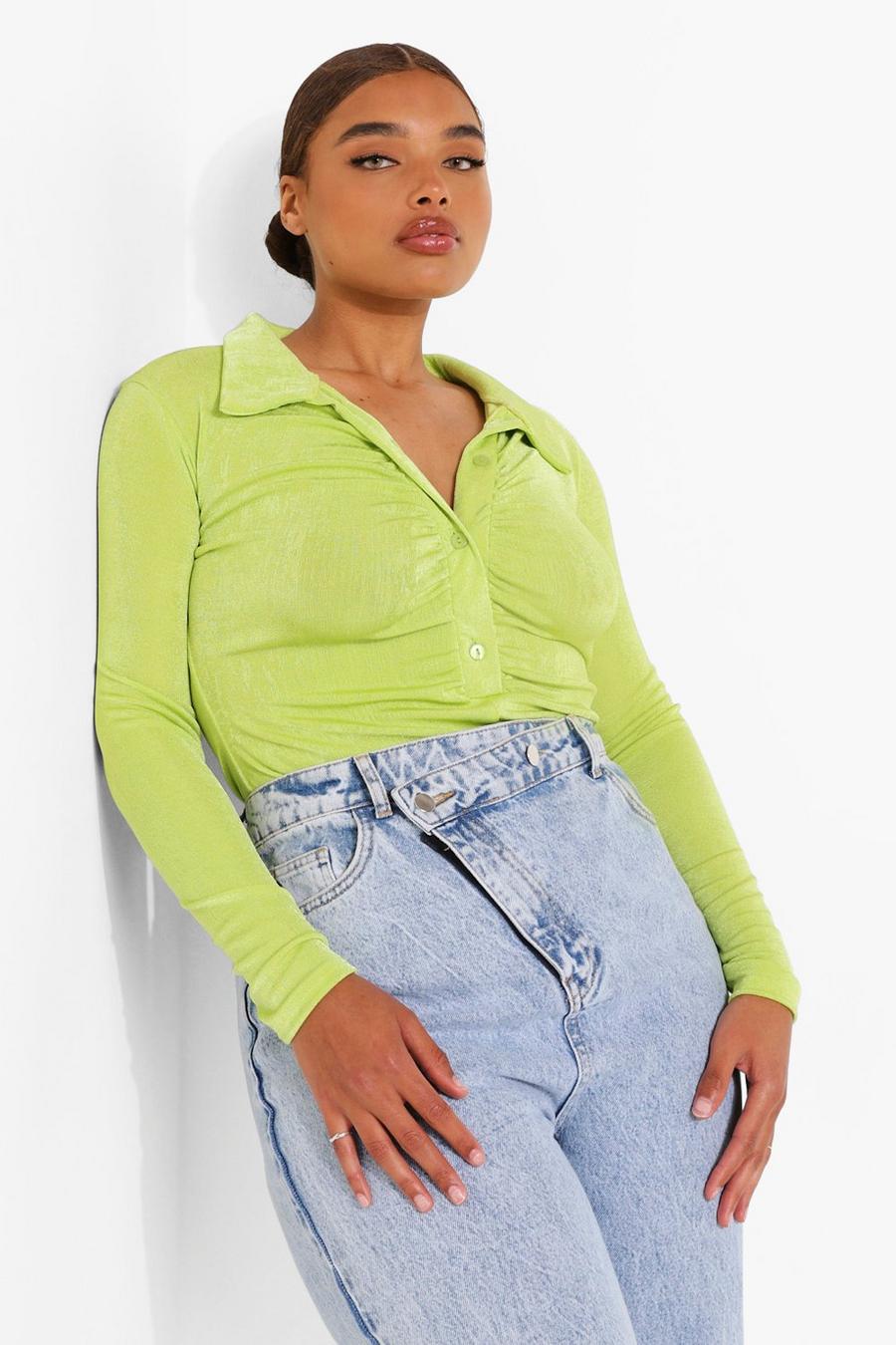 Lime Plus Textured Slinky Ruched Bodysuit image number 1