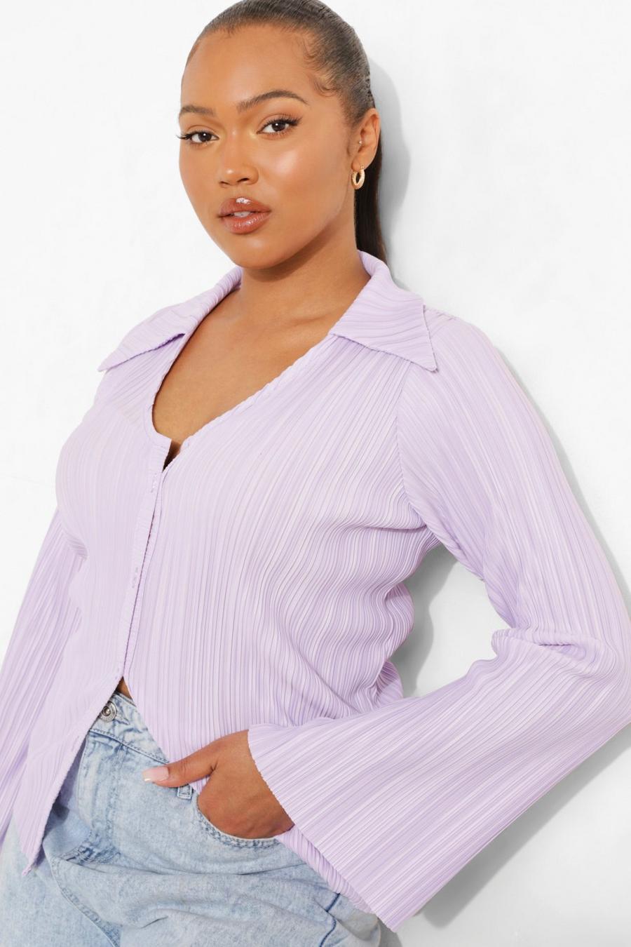 Lilac Plus - Plisserad skjorta med utsvängd ärm image number 1