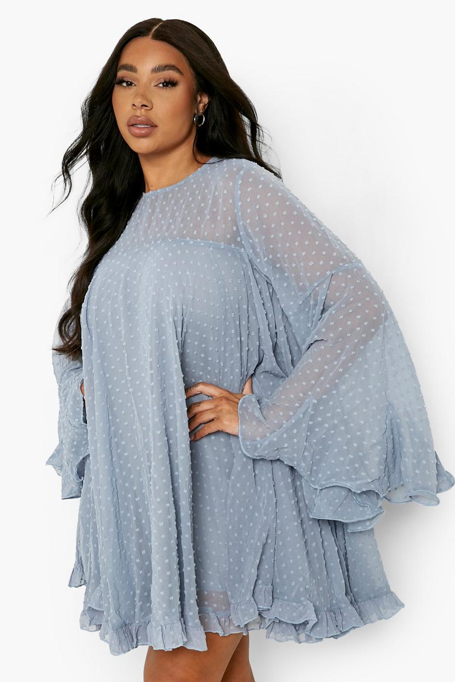 Blue Plus Dobby Mesh Pleated Detail Smock Dress image number 1