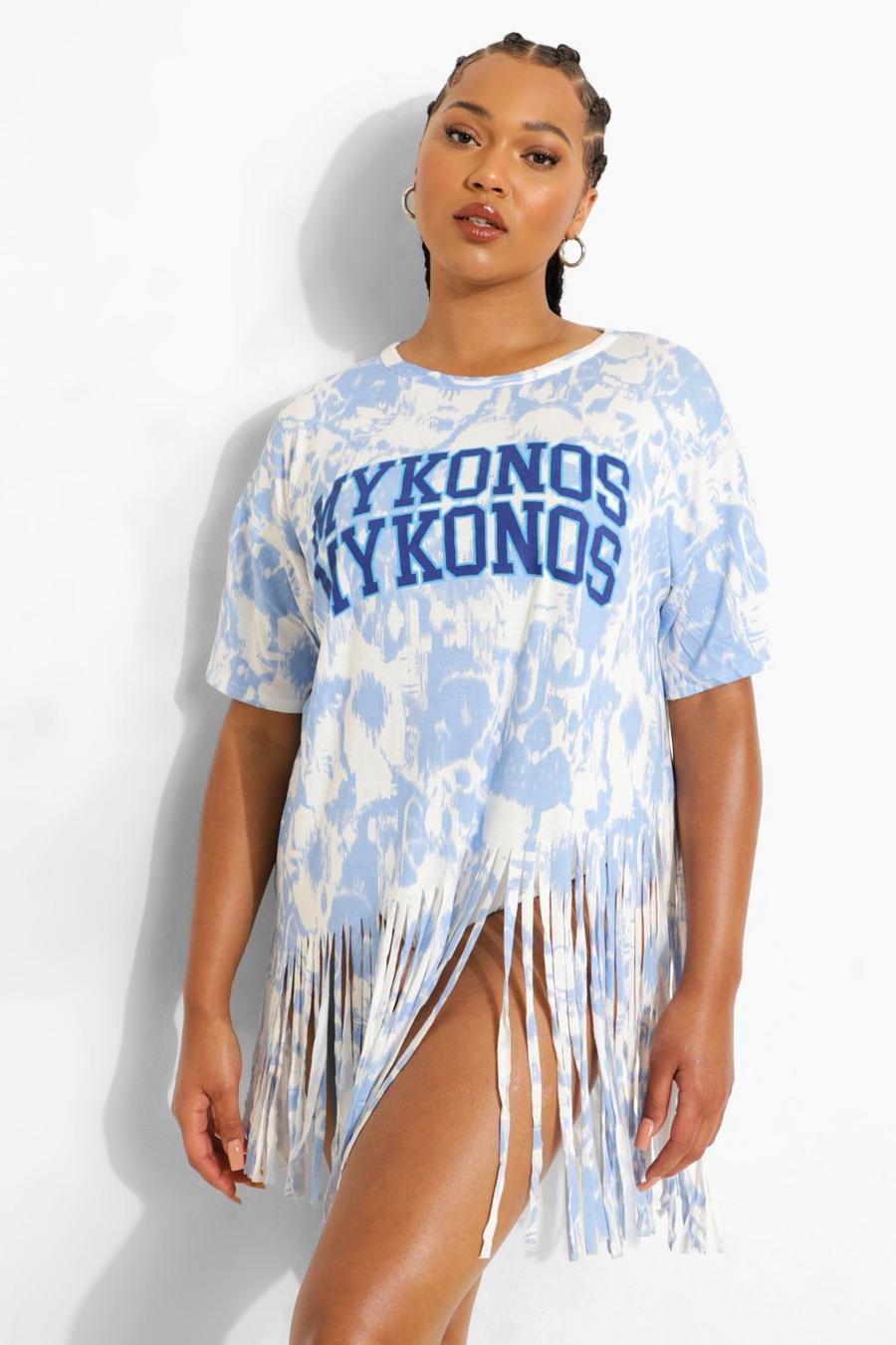 Blue Plus - Mykonos Batikmönstrad strandklänning med fransar image number 1
